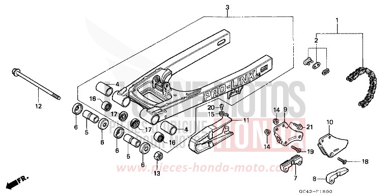 GABEL, HINTEN von CR80R "große Räder" FLASH RED (R119) von 1985